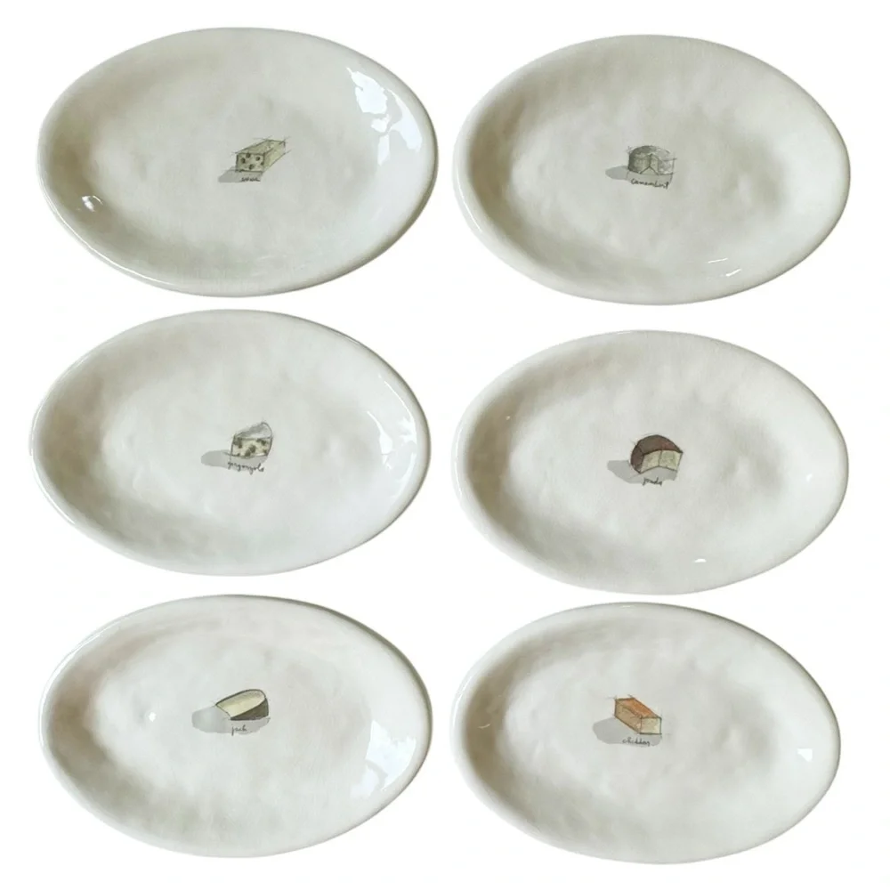 Crate & Barrel Assorted Cheese Plates Oval - Set of 6